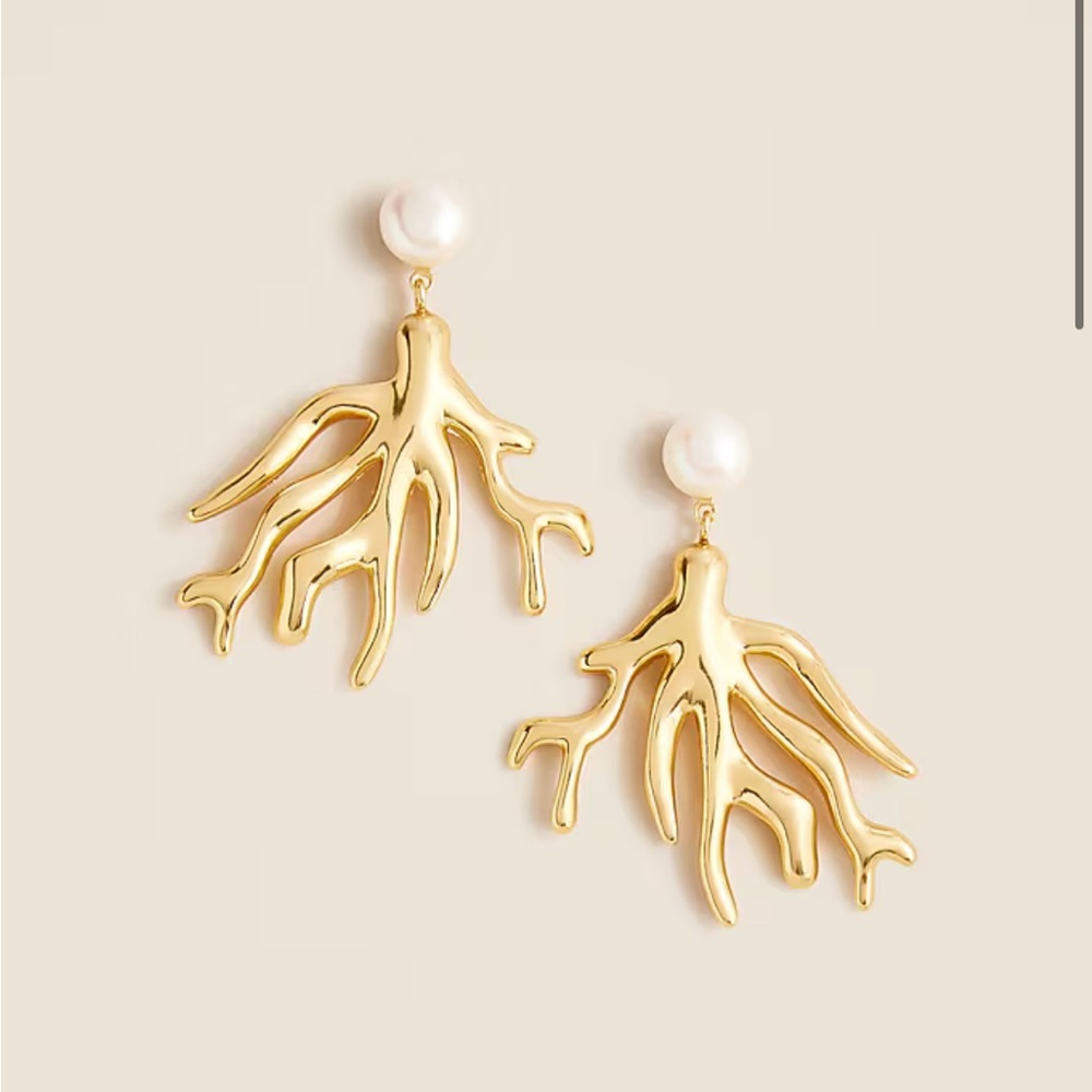 J. Crew Gold Coral Pearl Earrings